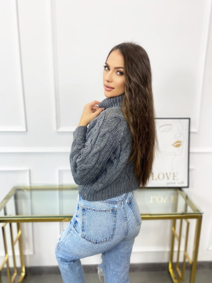 Sweter z golfem Warkocz Ciemno Szary - obrazek 5