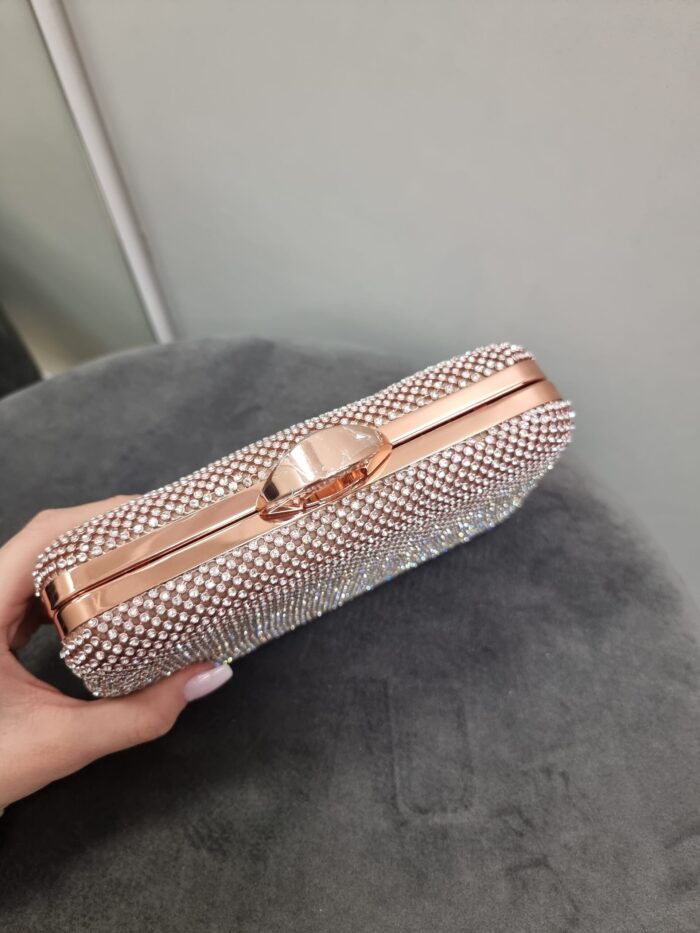 Torebka Wieczorowa Brokatowa z Cekinami Rose Gold Zaokrąglona - obrazek 2