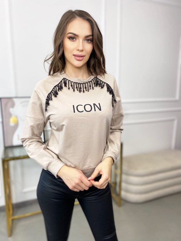 Bluza Icon z Frędzlami Beżowa - obrazek 3