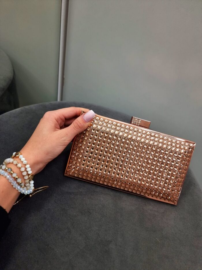 Torebka Wieczorowa Rose Gold Brokatowa Prostokątna - obrazek 3