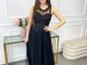 Sukienka Koronkowa z Tiulem Shelby Maxi Czarna