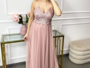Sukienka Tiulowa Na Ramiączkach Wrzosowa Irmina Maxi