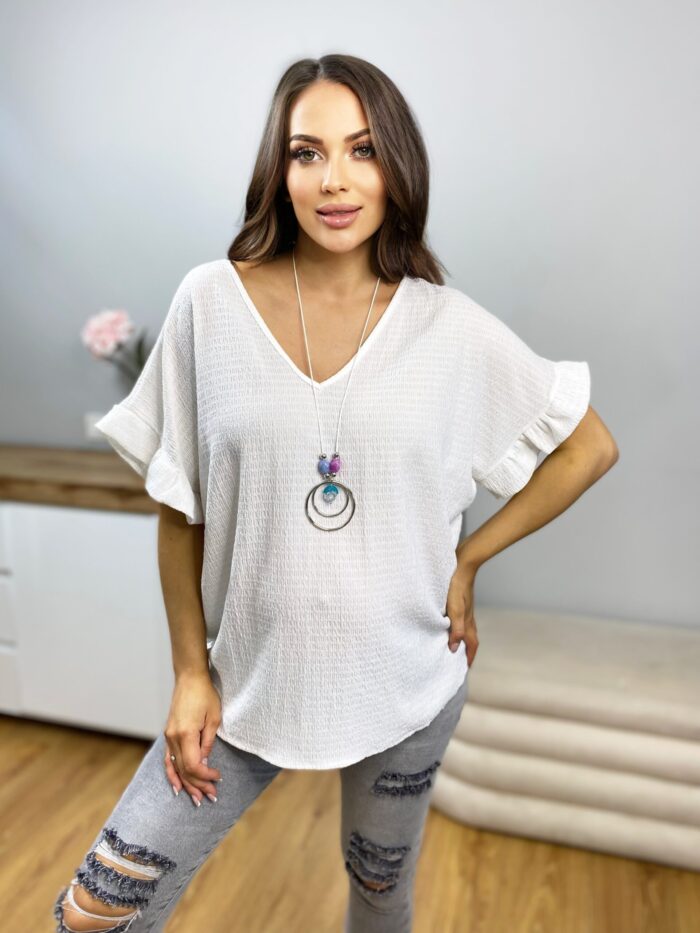 Bluzka Elegancka Z Łańcuszkiem Biała Marielle - obrazek 3