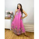 Sukienka Maxi Plisowana Print Kwiaty Paradise Fuksja - obrazek 4