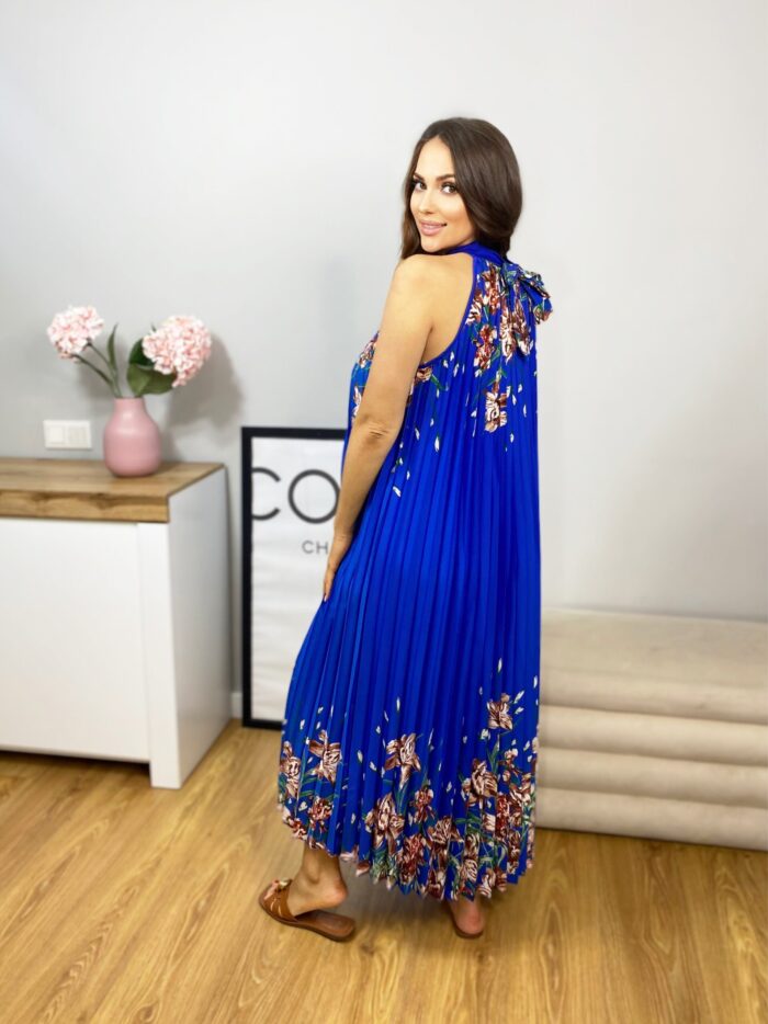 Sukienka Maxi Plisowana Print Kwiaty Paradise Chabrowa - obrazek 5