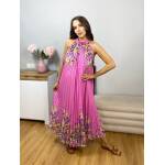 Sukienka Maxi Plisowana Print Kwiaty Paradise Fuksja