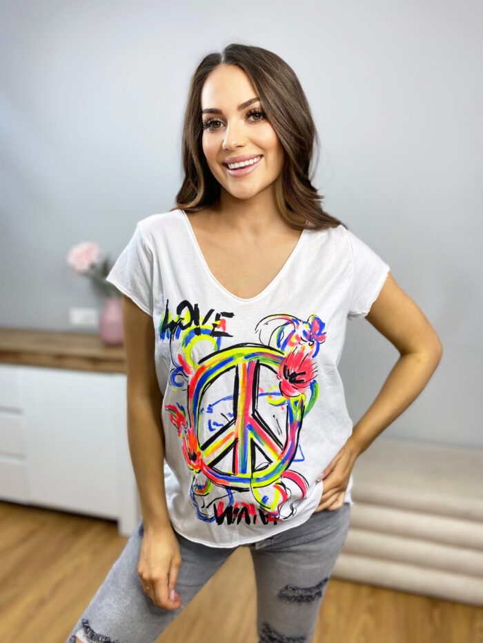 Bluzka Wzory Peace Biała - obrazek 4