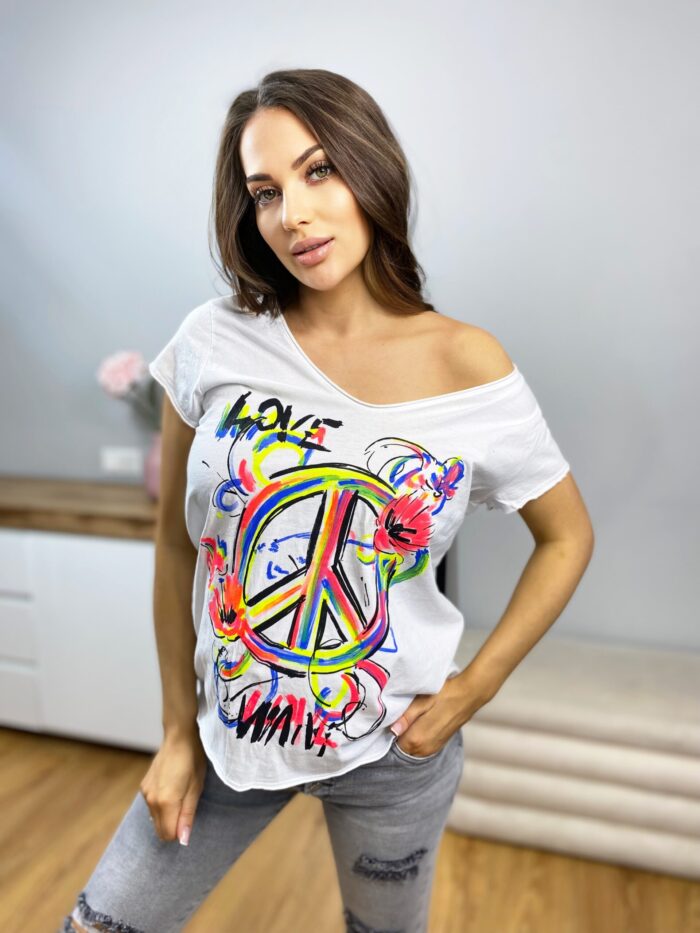 Bluzka Wzory Peace Biała - obrazek 3