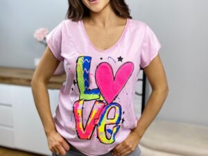 Bluzka Asymetryczna Z Napisem Love Różowa