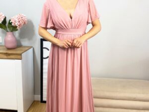 Sukienka Simona z Rękawkiem Pudrowy Róż<span> - </span>42/XL