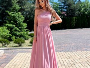 Sukienka Na Jedno Ramię Maxi Roszpunka Pudrowy Róż<span> - </span>34/XS