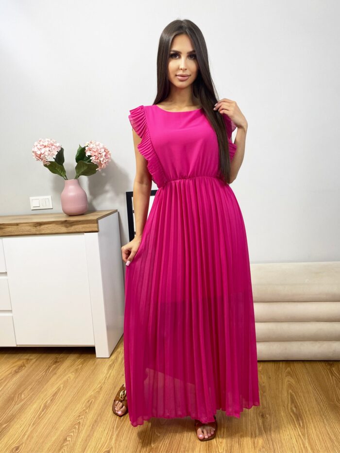 Sukienka Maxi Plisowana z Falbankami Romantico Fuksja - obrazek 5