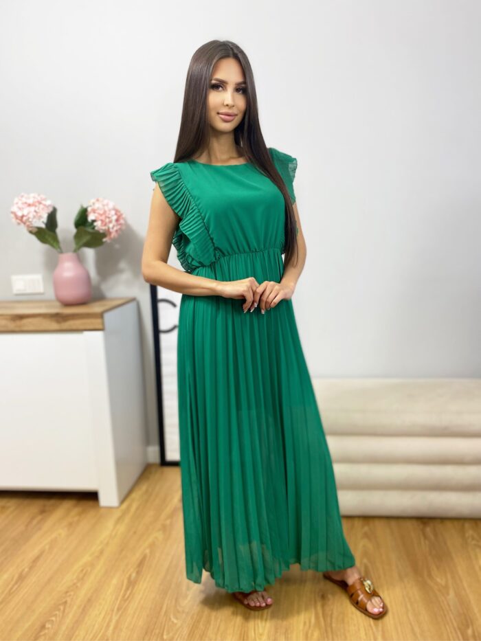 Sukienka Maxi Plisowana z Falbankami Romantico Zielona - obrazek 3