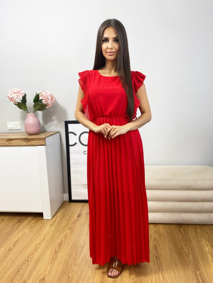 Sukienka Maxi Plisowana z Falbankami Romantico Czerwona