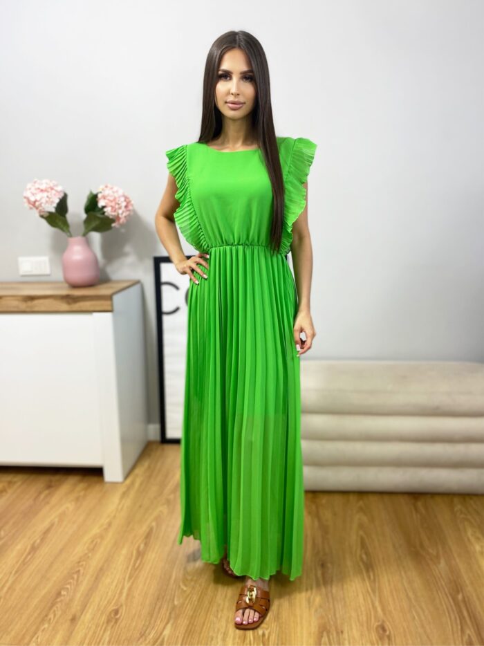 Sukienka Maxi Plisowana z Falbankami Romantico Jasno Zielona
