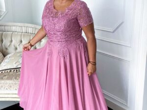 Sukienka Diva Długa Rękaw Wrzosowa<span> - </span>48/XXXXL