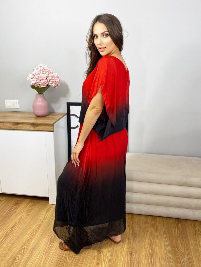 Komplet Bluzka + Spódnica Maxi Ombre Czerwono- Czarny - obrazek 2