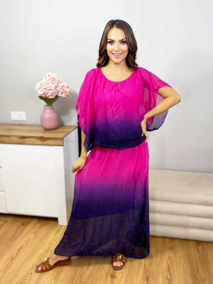 Komplet Bluzka + Spódnica Maxi Ombre Fuksja - Fiolet - obrazek 2