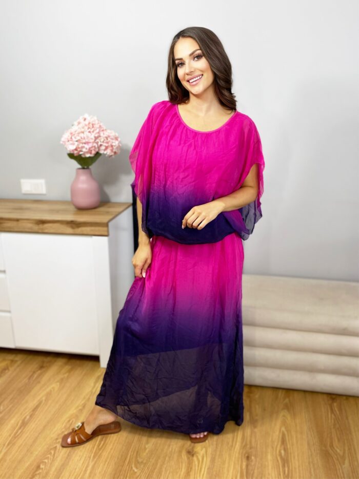 Komplet Bluzka + Spódnica Maxi Ombre Fuksja - Fiolet - obrazek 3