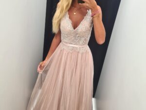 Sukienka Tiulowa Długa Princess Pudrowy Róż - 34/XS