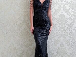 Sukienka Dopasowana Maxi Cekinowa Bellagio Bis Czarna<span> - </span>36/S