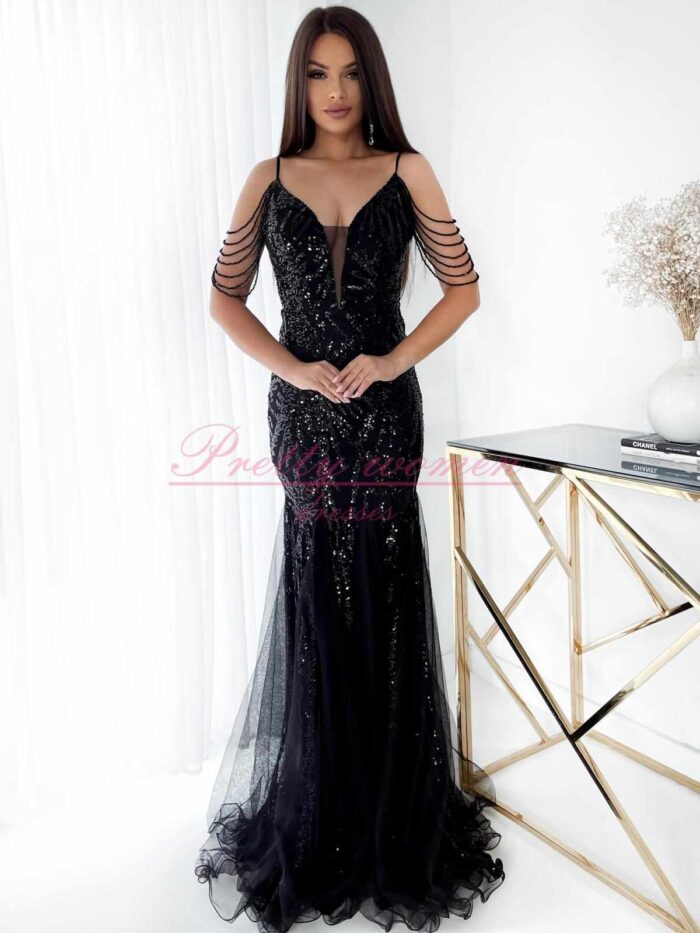 Sukienka Cekinowa Audrey Maxi Czarna