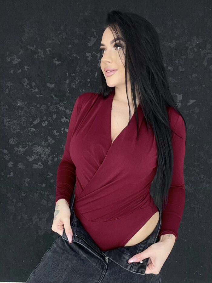 Body Kopertowe Dzianinowe Bordowe