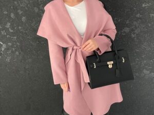Płaszcz Wrzosowy Plus Size z Flauszu