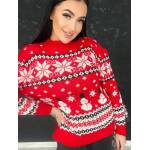 Sweter Świąteczny Norweskie Wzory Bałwanki Czerwony