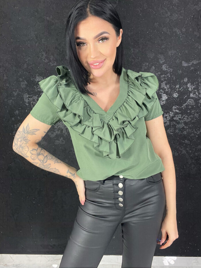 Bluzka Fabienne z Falbanką Khaki - obrazek 2