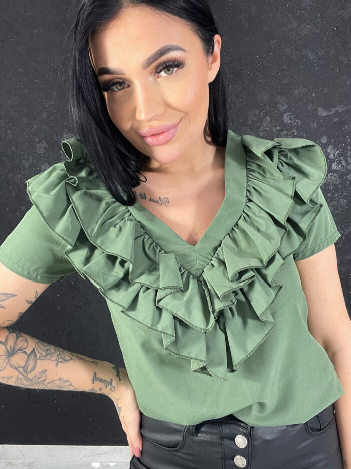 Bluzka Fabienne z Falbanką Khaki