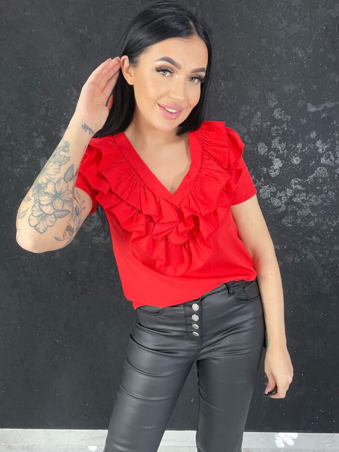 Bluzka Fabienne z Falbanką Czerwona - obrazek 4