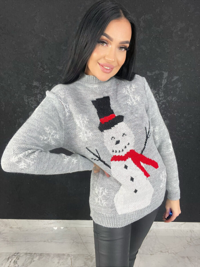 Sweter Świąteczny Z Bałwanem Jasno Szary