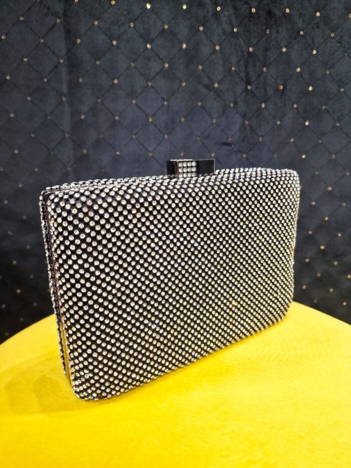 Torebka Wieczorowa Czarno Srebrna Diamond - obrazek 4