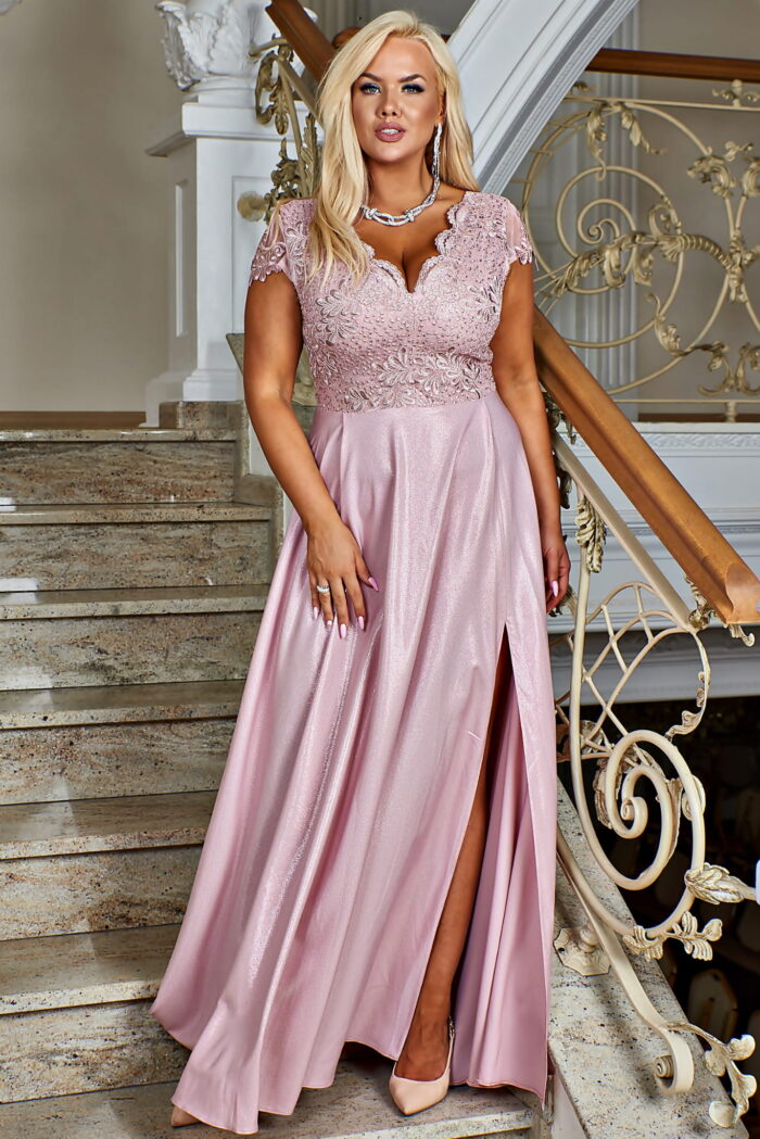 Sukienka Maxi Carmen Brokatowa Pastel Pink