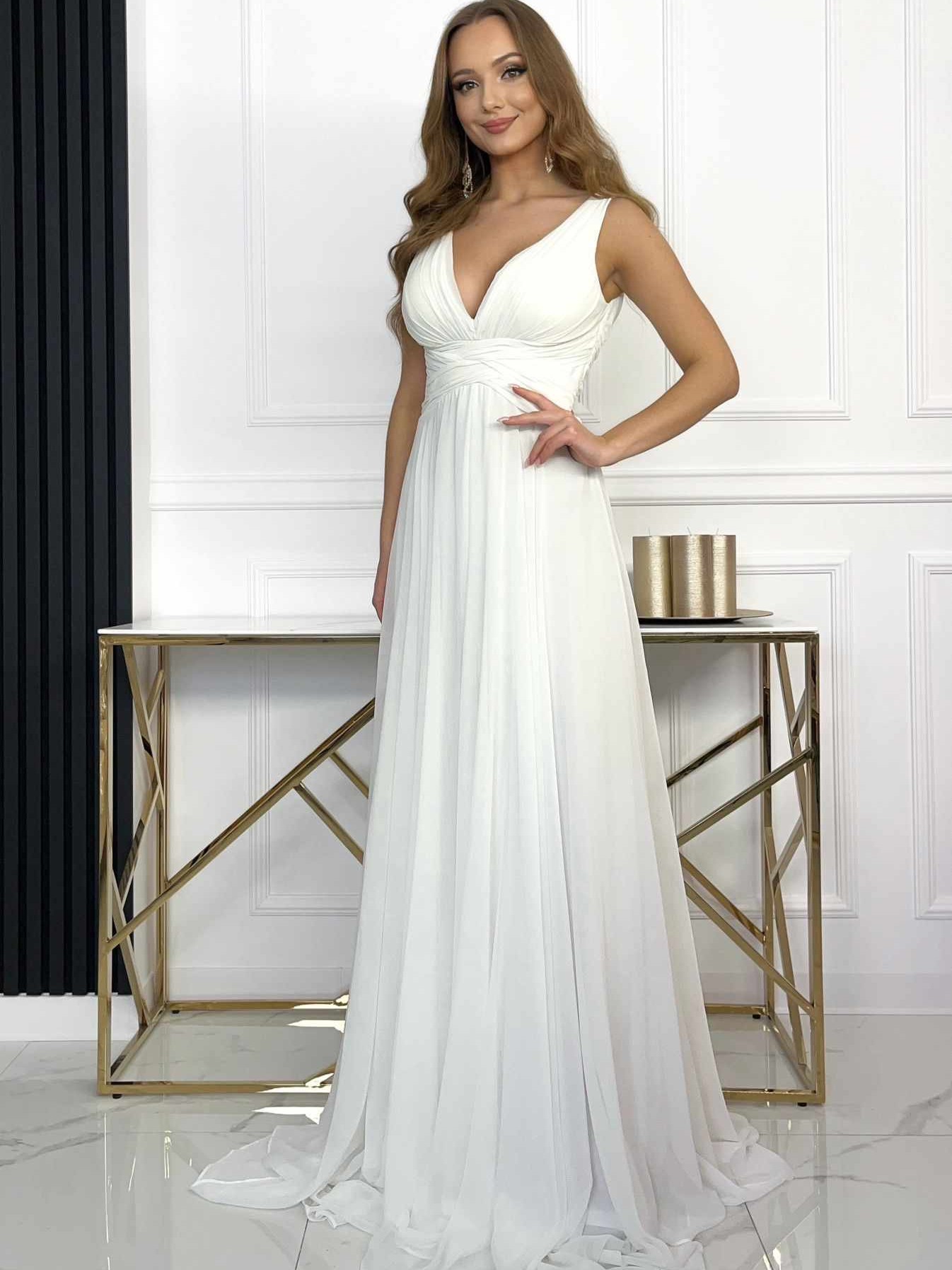 Sukienka Maxi Gładka Silvana Biała