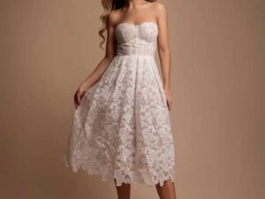 Sukienka Midi Koronkowa Fierra Z Gorsetem Biało-Beżowa<span> - </span>38/M