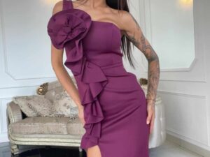 Sukienka Maxi Dopasowana Na Jedno Ramię Janette Śliwkowa<span> - </span>34/XS