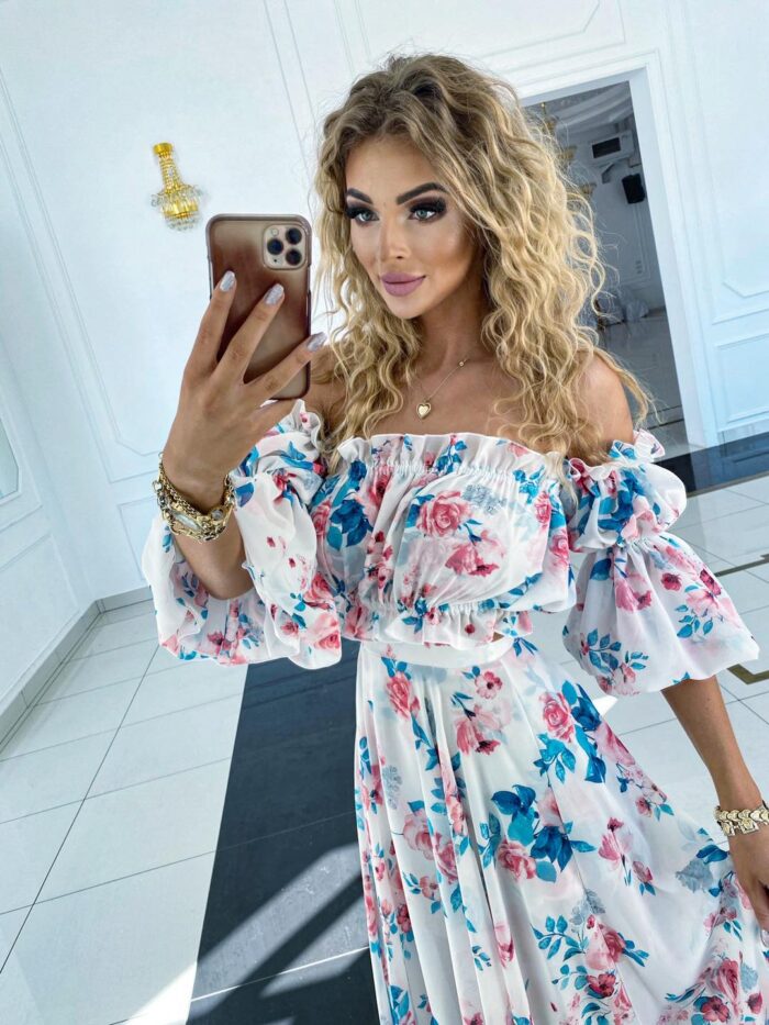 Sukienka Maxi Flowers Biała W Kwiaty - obrazek 2
