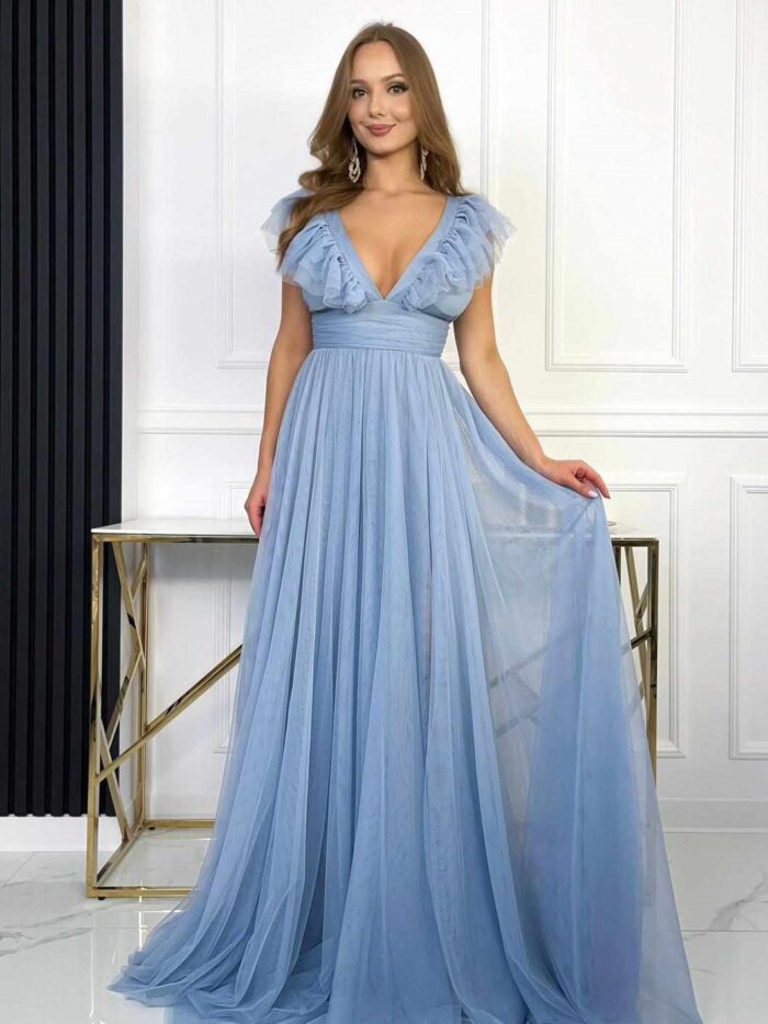 Sukienka Maxi Tiulowa Tiffany Błękit