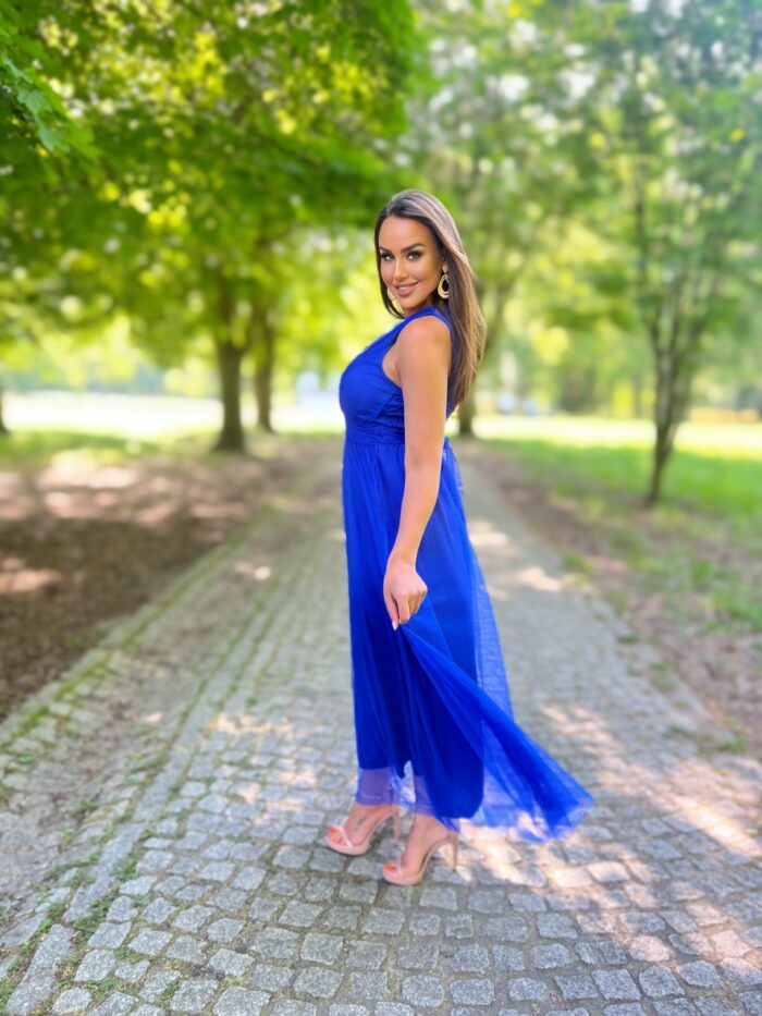 Sukienka Maxi Tiulowa Z Zdobieniem W Talii Lorey Chabrowa - obrazek 4