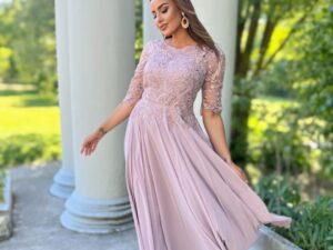 Sukienka Maxi Z Rękawkiem Clarna Wrzosowa<span> - </span>42/XL