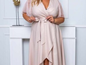 Sukienka Elena Midi Brokatowa Beżowa<span> - </span>48/XXXXL