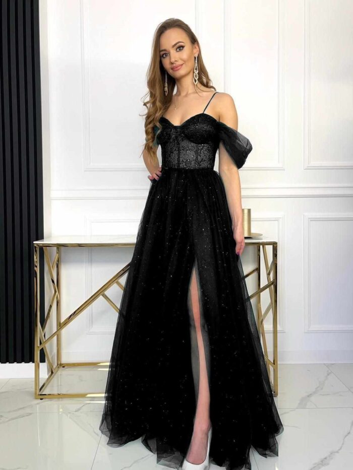 Sukienka Maxi Tiulowa Gorsetowa Lyanna Czarna