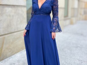 Sukienka Boho z Rękawkiem Melinda Granatowa - 40/L