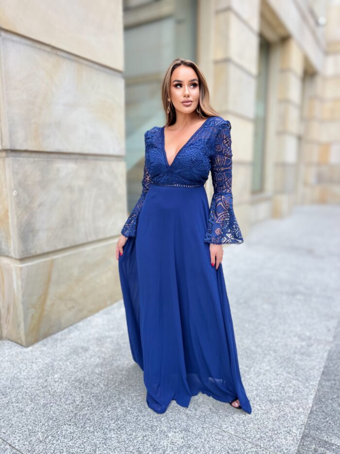 Sukienka Boho z Rękawkiem Melinda Granatowa - obrazek 3