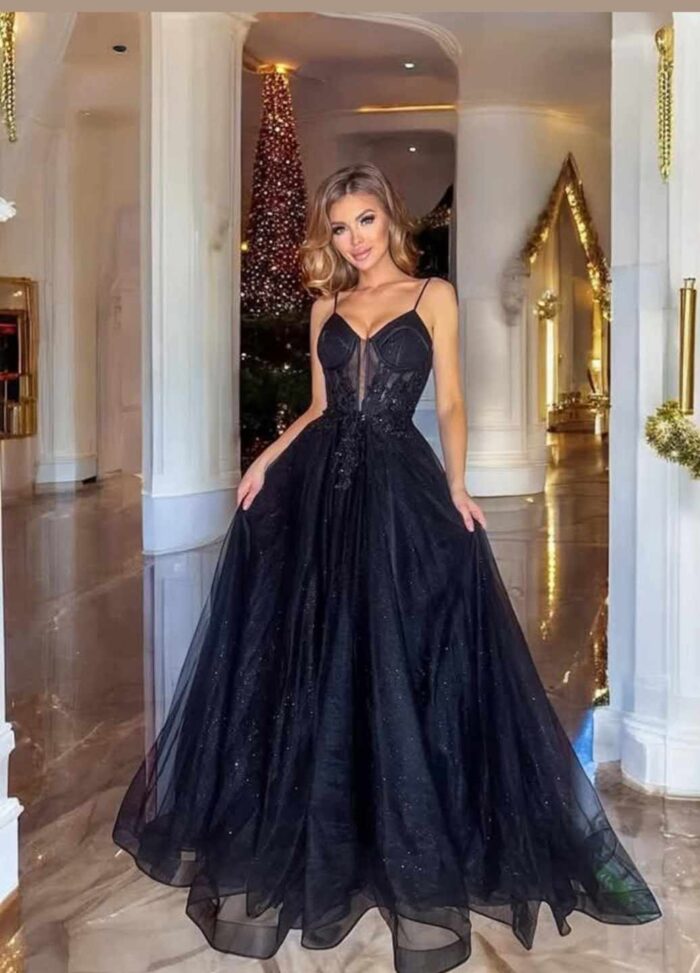 Suknia Maxi Tiulowa Gorsetowa Paradise Czarna - obrazek 2