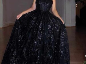 Sukienka Maxi Tiulowa Niagara Brokatowa Czarna<span> - </span>34/XS