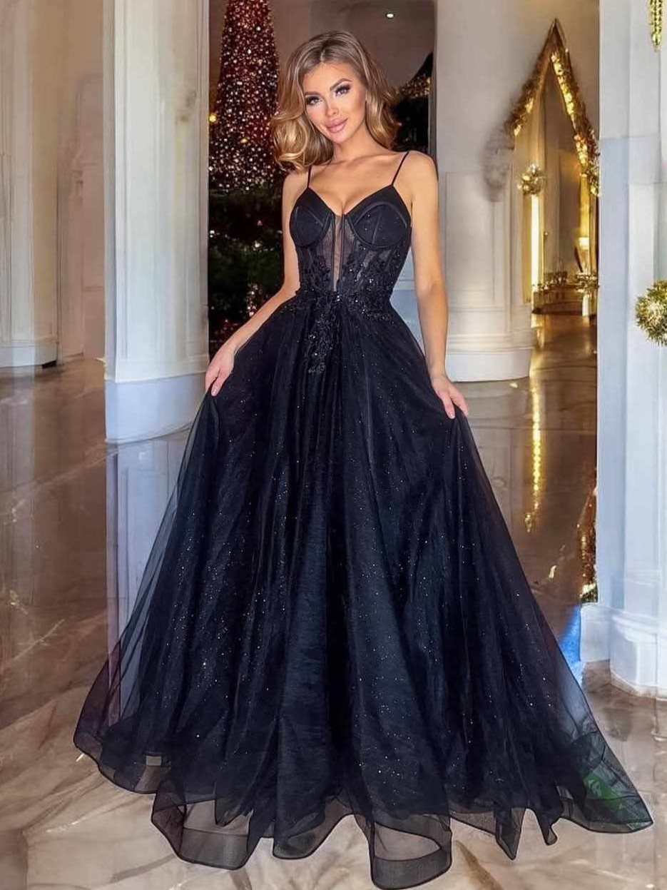 Suknia Maxi Tiulowa Gorsetowa Paradise Czarna