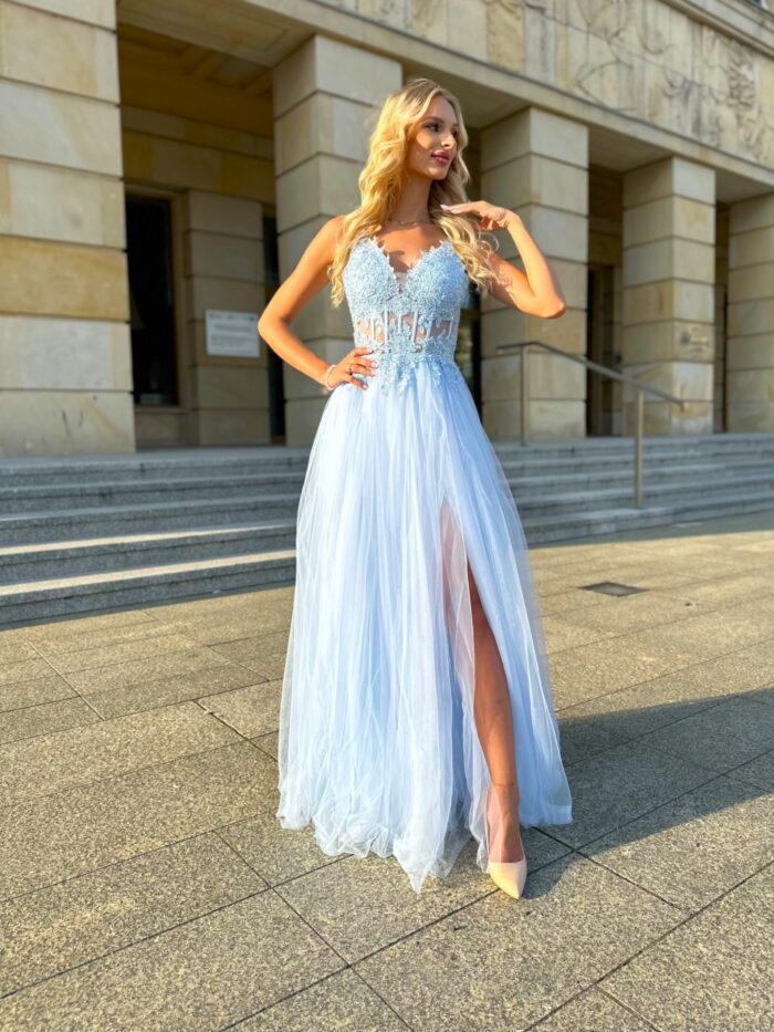 Sukienka Kylie Długa Tiulowa Błękitna - Image 5